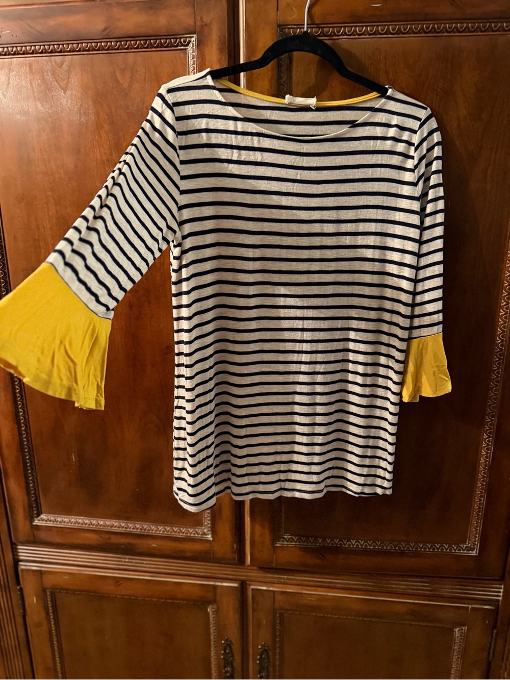 Striped Black & White Top with Yellow Bell Sleeves